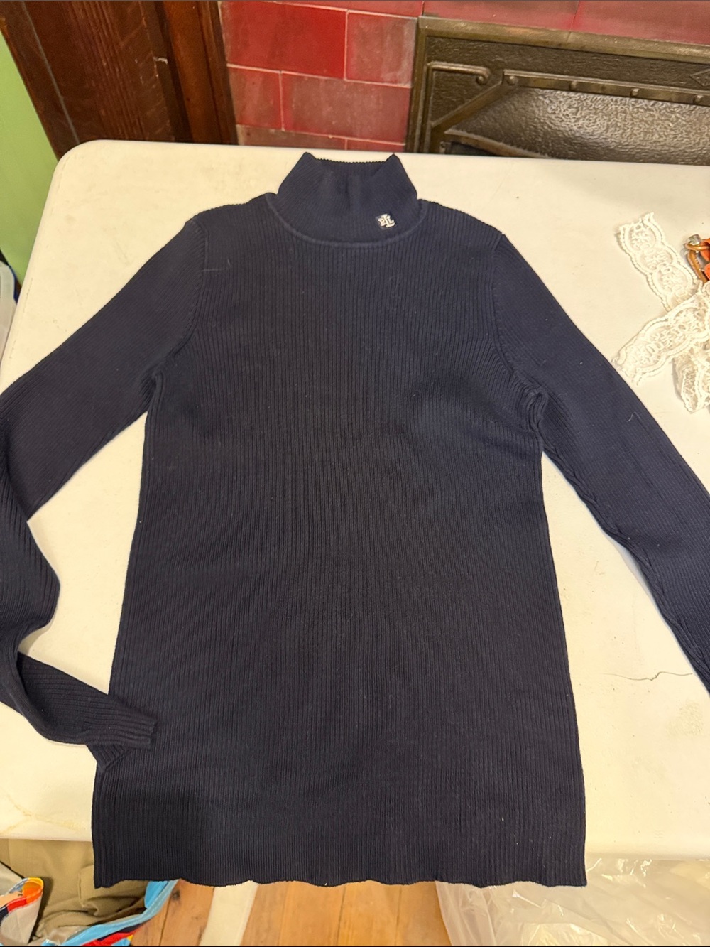 NEW Lauren Ralph Lauren Petite Small Black 100% Cotton Ribbed Turtleneck RL
